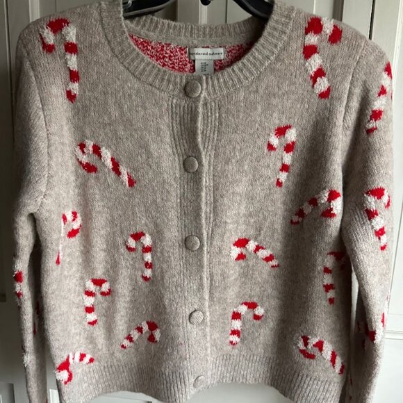 NWT Cupcakes and Cashmere Candy Cane Christmas  Cardigan Size Medium - Picture 3 of 4